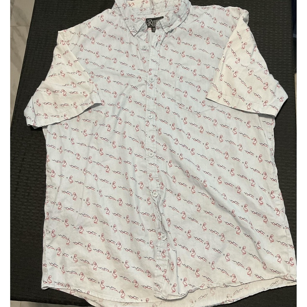 Retrofit Shirt Mens 2XL White Flamingo Print Short Sleeve Button Up‎ Cotton